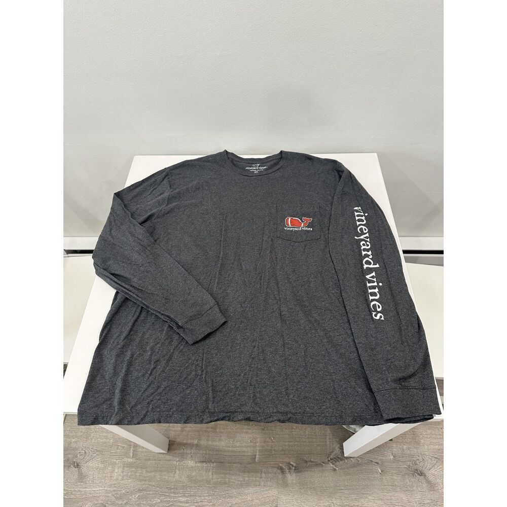 Vineyard Vines Men’s 2XL Football Whale Long Sleeve Pocket Tee Gray